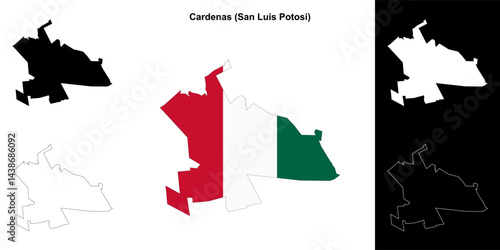 Cardenas municipality (San Luis Potosi) outline map set