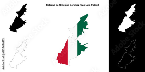 Soledad de Graciano Sanchez municipality (San Luis Potosi) outline map set