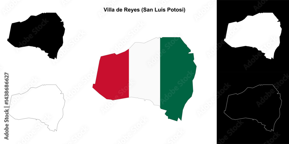 Fototapeta premium Villa de Reyes municipality (San Luis Potosi) outline map set