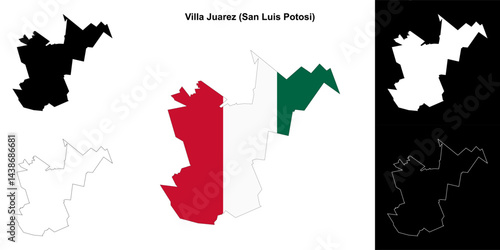 Villa Juarez municipality (San Luis Potosi) outline map set