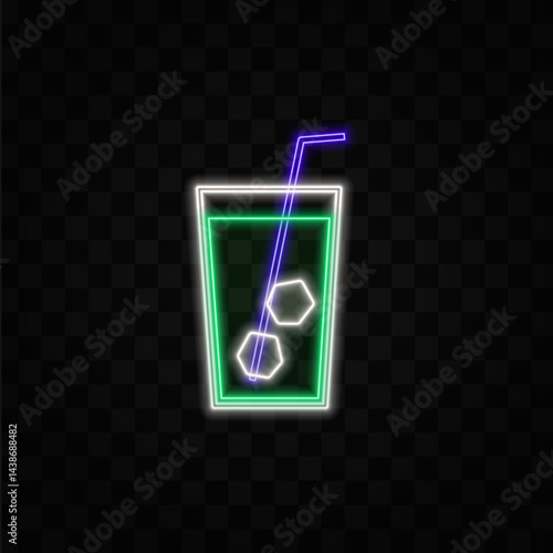 Alcohol drink icons.alcoholic drinks. neon style. Summer non-alcoholic drinks with lemon, lime and mint ice cubes. Whiskey on the rocks, tequila, vodka, sambuca, mojito and martini