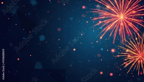 Abstract gold & red fireworks burst against a deep blue geometric backdrop , luxury, image