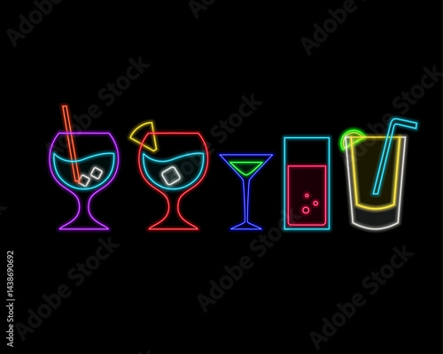 Summer drink neon sign. Margarita cocktail. neon drinks.