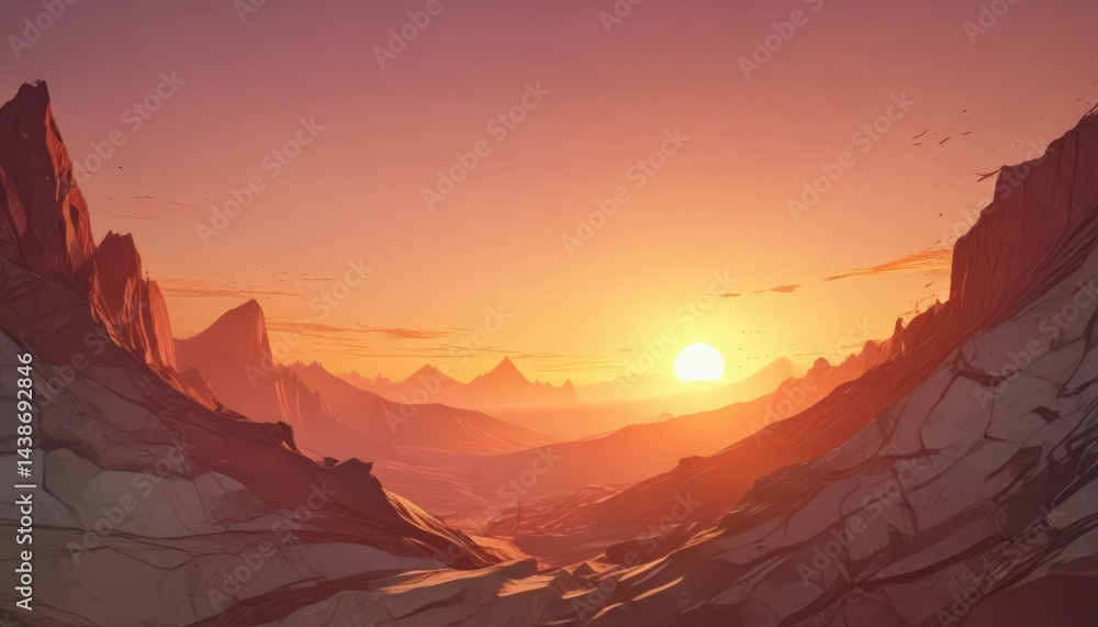 Naklejka premium Cracked paper overlay, stylized sunset gradient, vintage feel, clouds, vintage