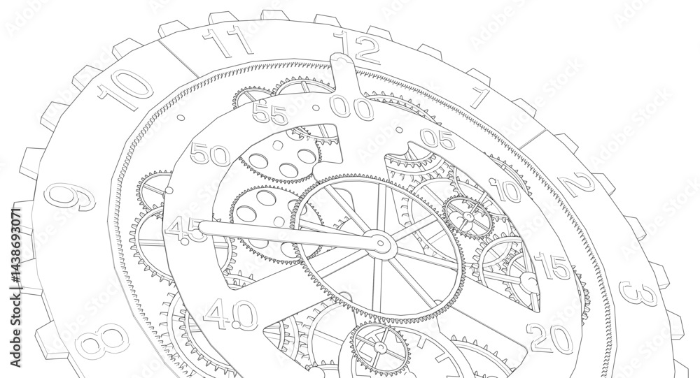 clock mechanism sketch 3d illustration clock mechanism sketch 3d illustration