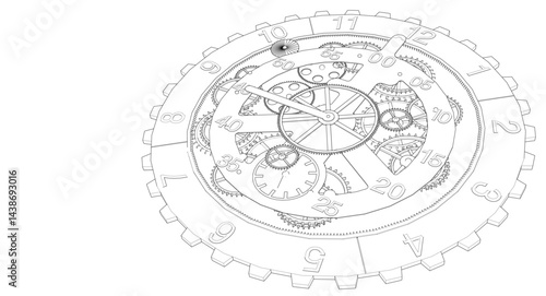clock mechanism sketch 3d illustration