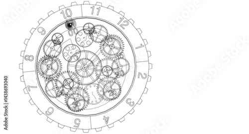 clock mechanism sketch 3d illustration