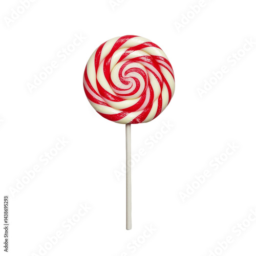 A swirl of red and white candy adorns this lollipop isolated on transparent background