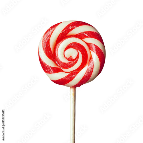 Red and White Swirled Lollipop isolated on transparent background