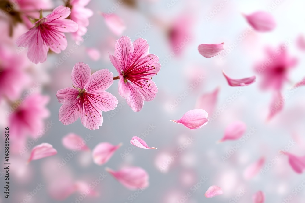 Delicate Pink Sakura Petals Dance - Pink sakura blossoms, gentle breeze, spring, petals falling, serenity. Symbolizes renewal, beauty, peace, transience, and hope Delicate Pink Sakura Petals Dance - Pink sakura blossoms, gentle breeze, spring, petals falling, serenity. Symbolizes renewal, beauty, peace, transience, and hope