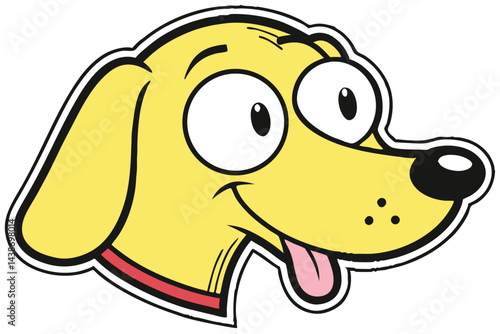 Cartoon Yellow Dog Head with Big Eyes and Tongue Out, Vector Illustration for Children and Design.