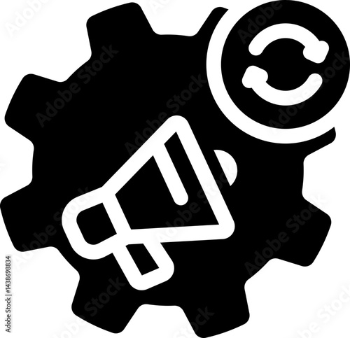 Megaphone and gear icon. Silhouette icon.
