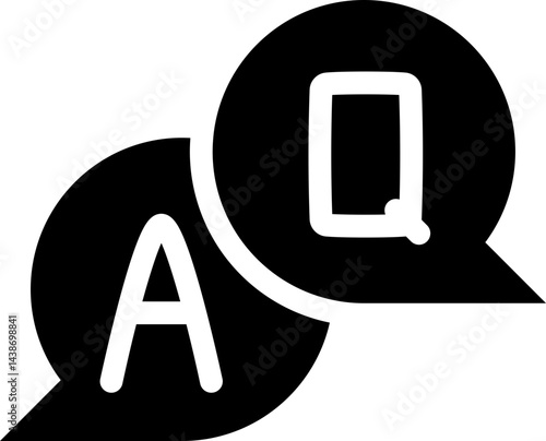 Q&A icon symbolizing question and answer communication. Silhouette icon.