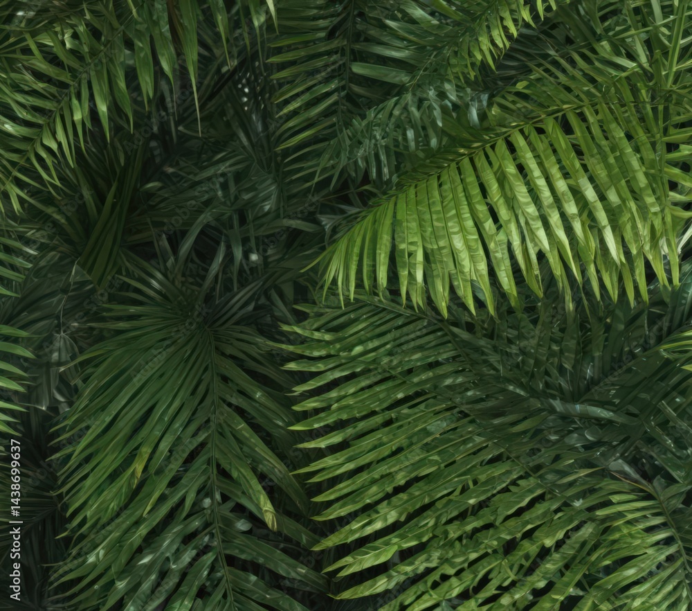 Obraz premium Intricate green palm frond texture, vibrant tropical detail , macro, botany