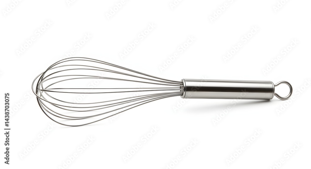 Stainless steel whisk with a looped handle, isolated on a white background Stainless steel whisk with a looped handle, isolated on a white background