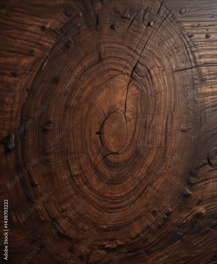 Fototapeta premium Dark, deeply saturated wood with visible growth rings and subtle sheen , rustic, elegant wood texture