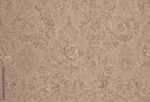 Intricate damask with rose motifs, taupe background, rose, flower