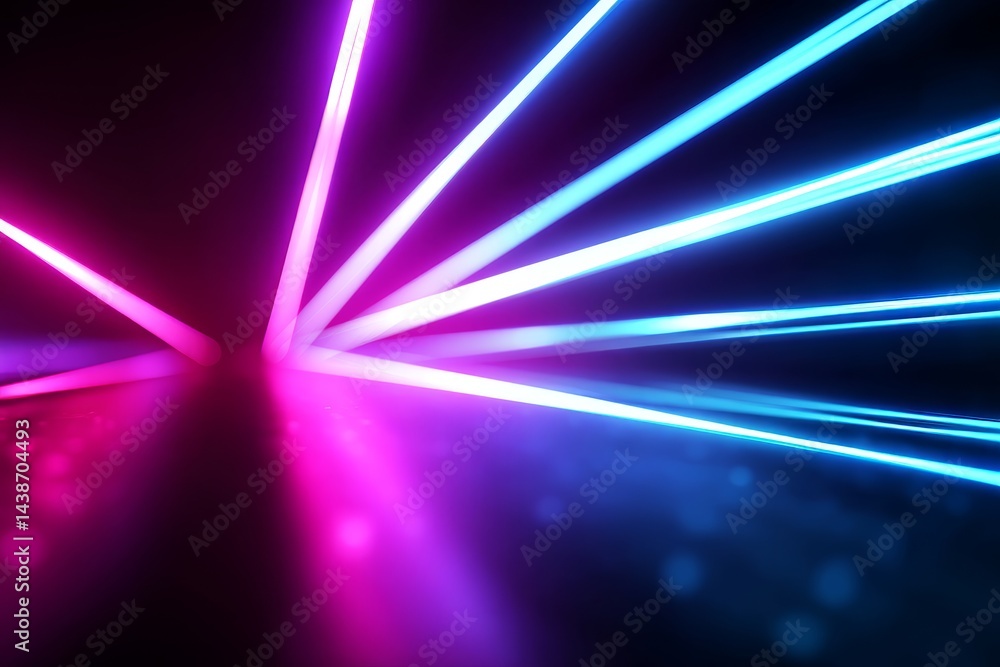 Obraz premium Futuristic Neon Light Streaks - Vibrant pink and blue neon lights converge, symbolizing energy, technology, speed, innovation, and the future