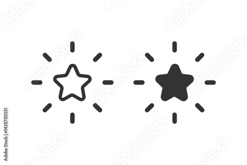 Simple star icon with light bursts, perfect for design elements, web graphics, and app interfaces. Representing achievement, success, or favorite concept