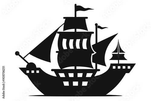 Pirate ship icon of silhouette vector illustration.