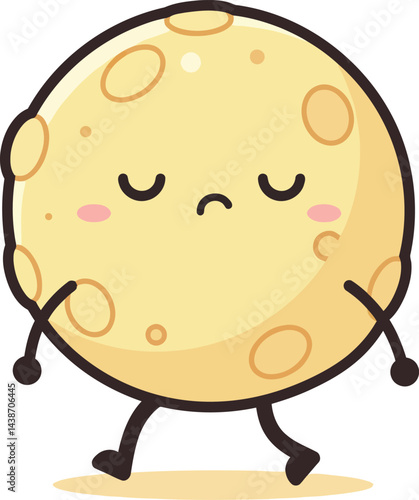 Cute walking moon character with closed eyes and simple cartoon style vector illustration 