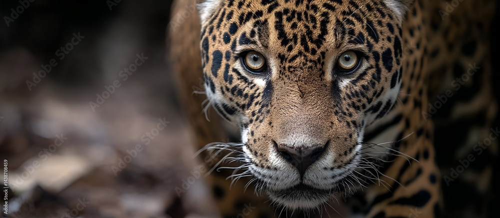 Obraz premium A jaguar pausing in its tracks, its gaze fixed on something in the distance, captured in HD from a frontal angle with intense focus