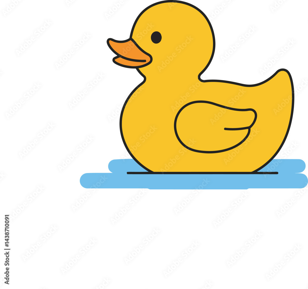 Yellow rubber duck floating on blue water simple cartoon vector illustration for kids and nursery designs Yellow rubber duck floating on blue water simple cartoon vector illustration for kids and nursery designs