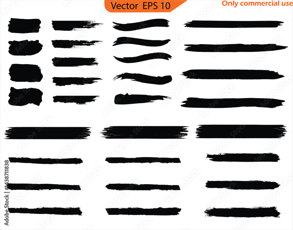 Set of black and white paint brushes. Black Grunge Paint Banners. Black line, grunge brush strokes, ink paint set, EPS 10. Paint brushes.