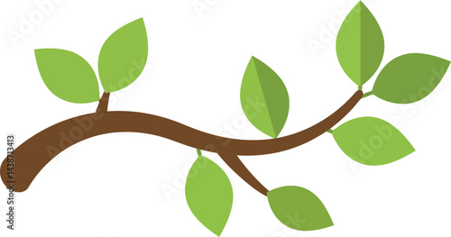 Green leaves on brown tree branch simple nature vector illustration minimal style 