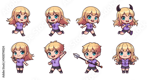 Character Variations: A series of vibrant character illustrations, each embodying a unique personality. From playful stances to the addition of horns.