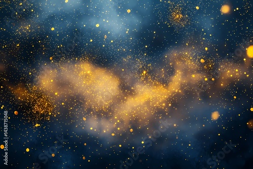 Enchanting cosmic dust golden sparks dark blue nebula ethereal glow celestial shimmer magical night sky starry expanse