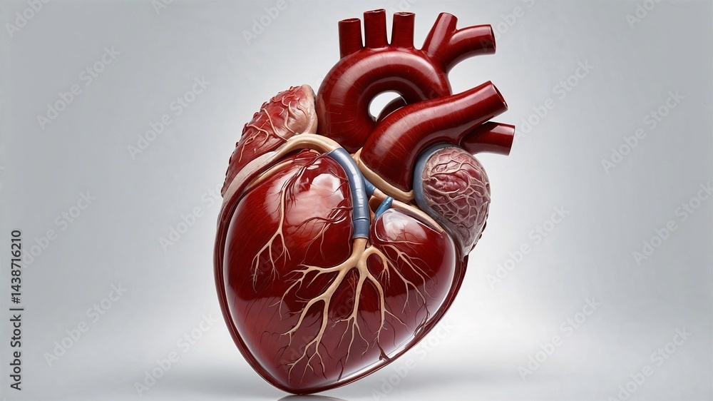 Naklejka premium Photorealistic image of a heart organ on a glossy white background
