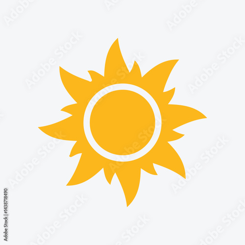 Stylized Yellow Sun Icon Illustration Isolated On White Background.
