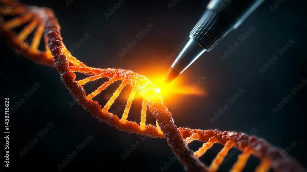 Detailed depiction of a digital art representation highlighting DNA structure with vibrant illumination