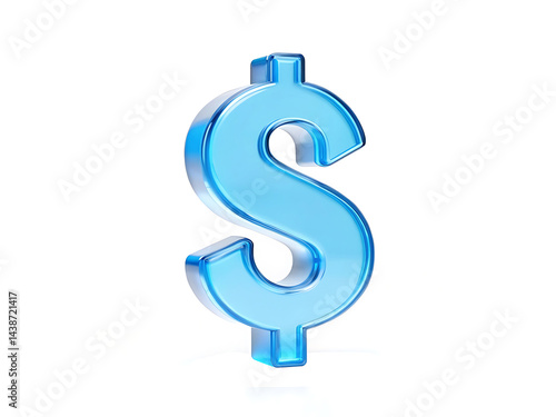 Glossy Blue 3D Dollar Sign — Transparent Currency Symbol, Financial Icon, Minimalist Digital Design