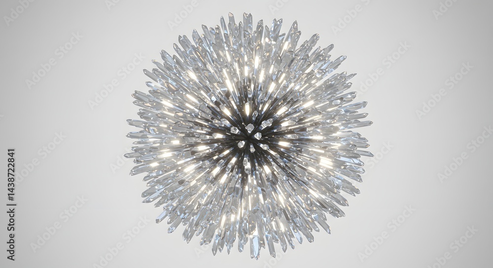 Obraz premium A close up of a silver crystal sphere with light shining through on a white background studio shot