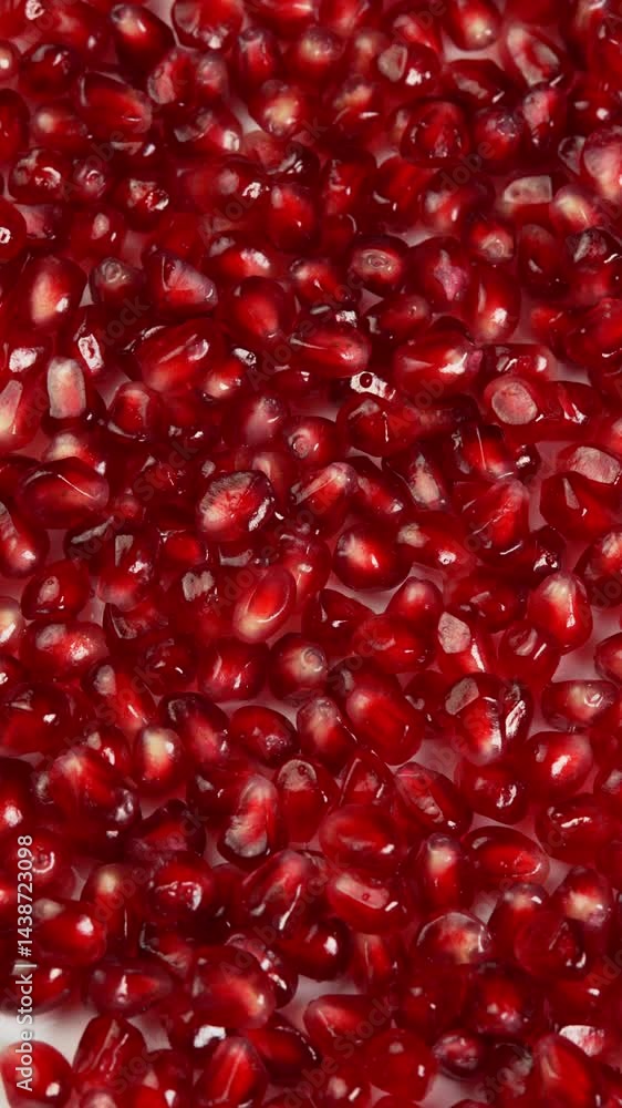 Vertical video Pomegranate seeds rotate as background showcase wide angle. Red pomegranate grains or garnet for satisfying, advertising and promotions. Juicy grenadine fruit natural antioxidant Vertical video Pomegranate seeds rotate as background showcase wide angle. Red pomegranate grains or garnet for satisfying, advertising and promotions. Juicy grenadine fruit natural antioxidant