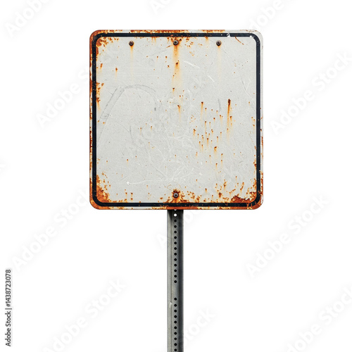 Blank and Rusty Square Metal Sign on a Post. clipart isolated on transparent background. png