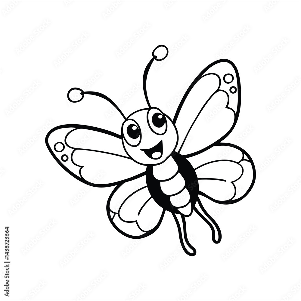 Funny Butterfly Cartoon Vector Line Art Illustration Funny Butterfly Cartoon Vector Line Art Illustration