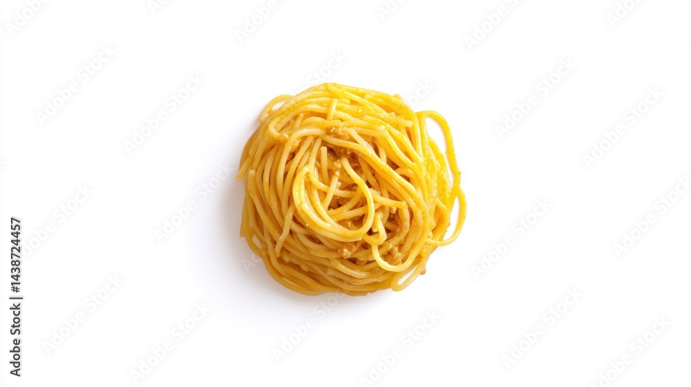 A nest of yellow pasta on a white background. A nest of yellow pasta on a white background.