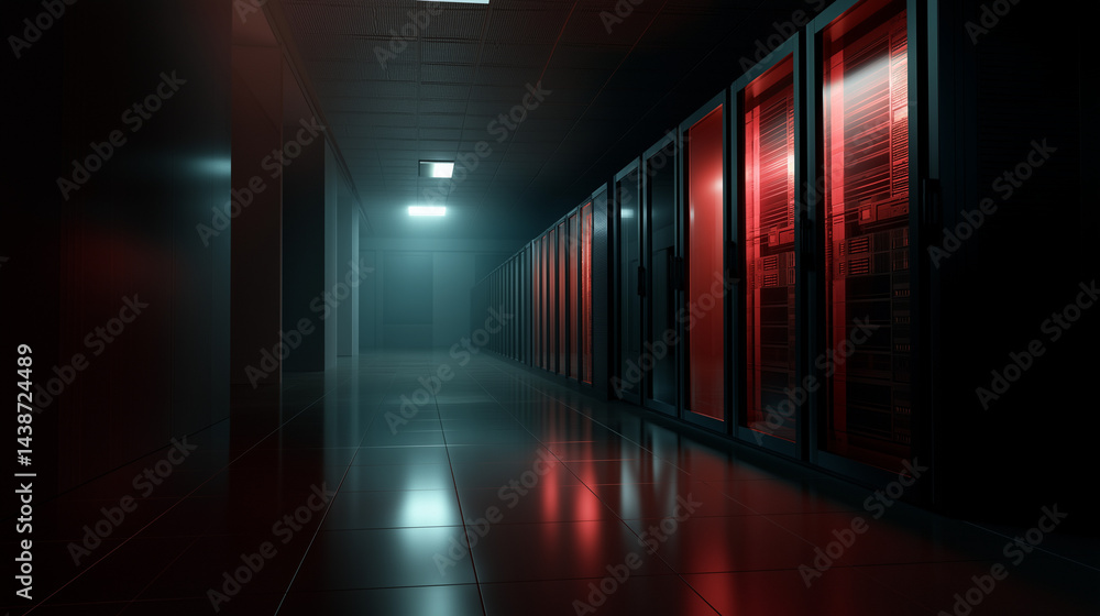 Fototapeta premium Server Room Flooding Alert in a Cyberattack Scenario