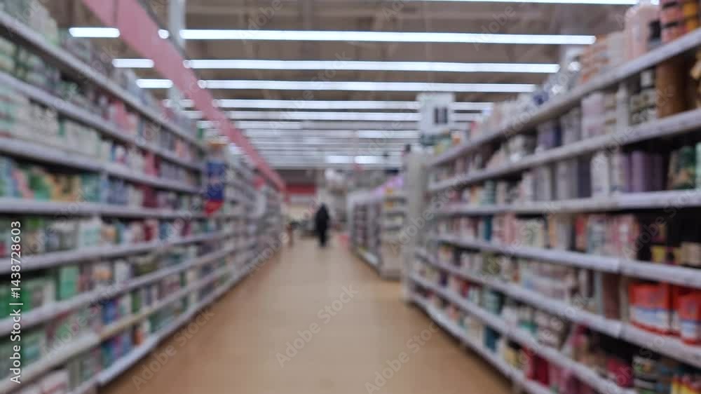 Supermarket, shoppers with shopping carts in blurry focus. Supermarket, shoppers with shopping carts in blurry focus.