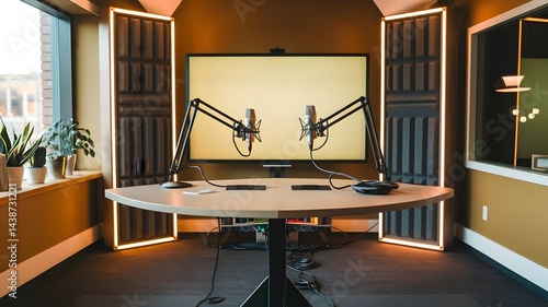interior of a modern podcast office.