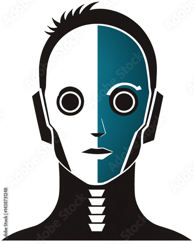 Obraz na płótnie silhouette outline profile of AI robot as humanoid android machine autonomous technology, illustration w salonie