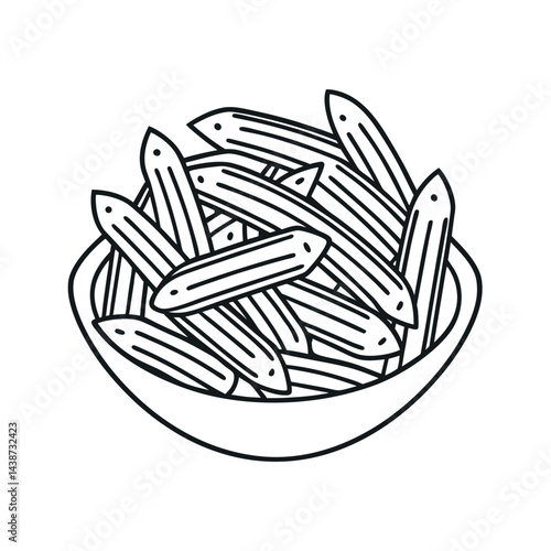 outline of a pasta penne line art vector