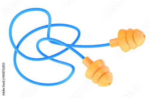 Foto Orange Earplugs for Sleep Soft Silicone Reusable with cord, 3D rendering isolate