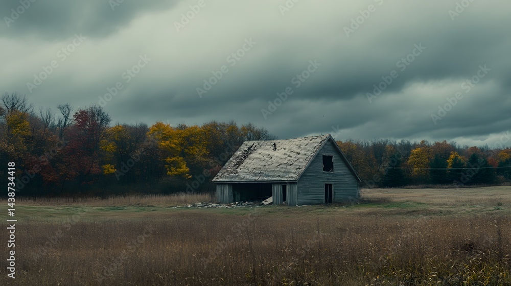 Abandoned Barn in Autumn Field Dramatic Sky Abandoned Barn in Autumn Field Dramatic Sky