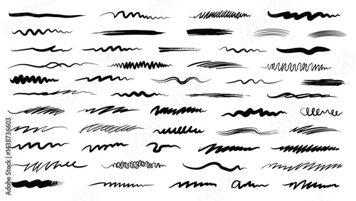 Vector decorative lines design elements set, black doodle line borders, dividers, brush strokes collection