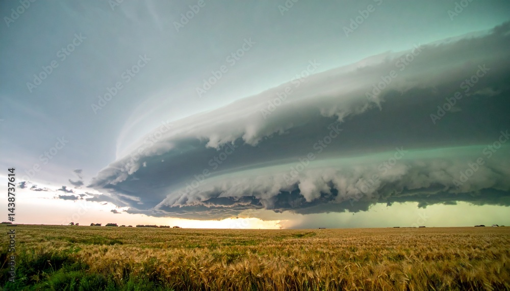 Rare supercell thunderstorm forming over golden wheat fields Rare supercell thunderstorm forming over golden wheat fields