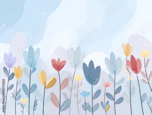 Pastel Floral Dreamscape: Watercolor Flower Field Illustration
